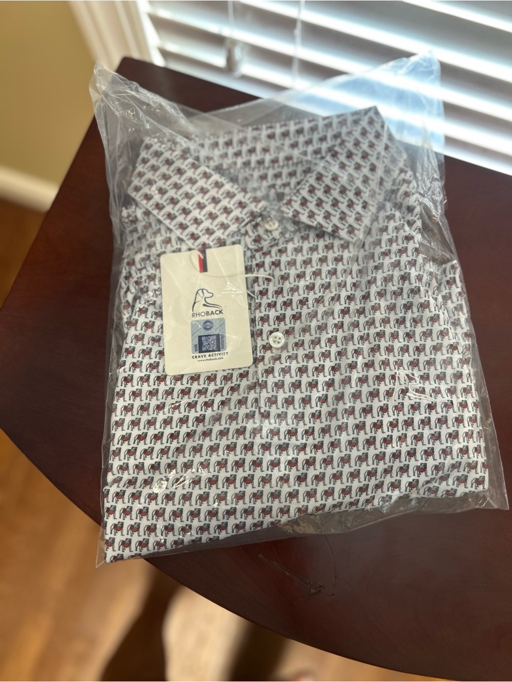 Rhoback Men’s White Polo with Red Elephant Print